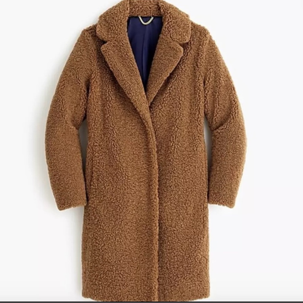 J. CREW Teddy Sherpa Topcoat Peacoat Brown Size Medium Like New